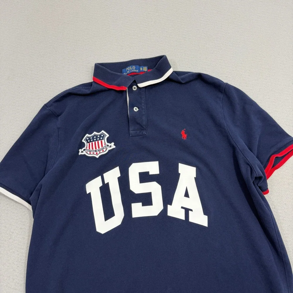 Polo Ralph Lauren Polo Shirt XL Navy USA Classic Fit Short Sleeve Shield Logo